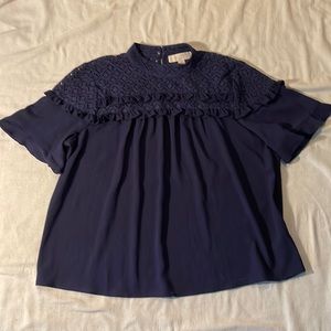 Michael Kors XL Knitted Style Top, neck buttons in back, navy color